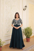 Teeya Creation Rama Color Faux Georgette Embroidery Sequence Work Fully Stitched Gown