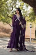 Teeya Creation Purple Color Faux Georgette Zari Embroidery Work Fully Stitched Anarkali Gown