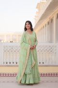 Teeya Creation Pista Color Faux Georgette Beautiful Embroidery Work Fully Stitched Gown