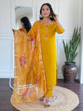 The52 Women's Roman Silk Embroidered Straight Kurta, Pant and Dupatta Set