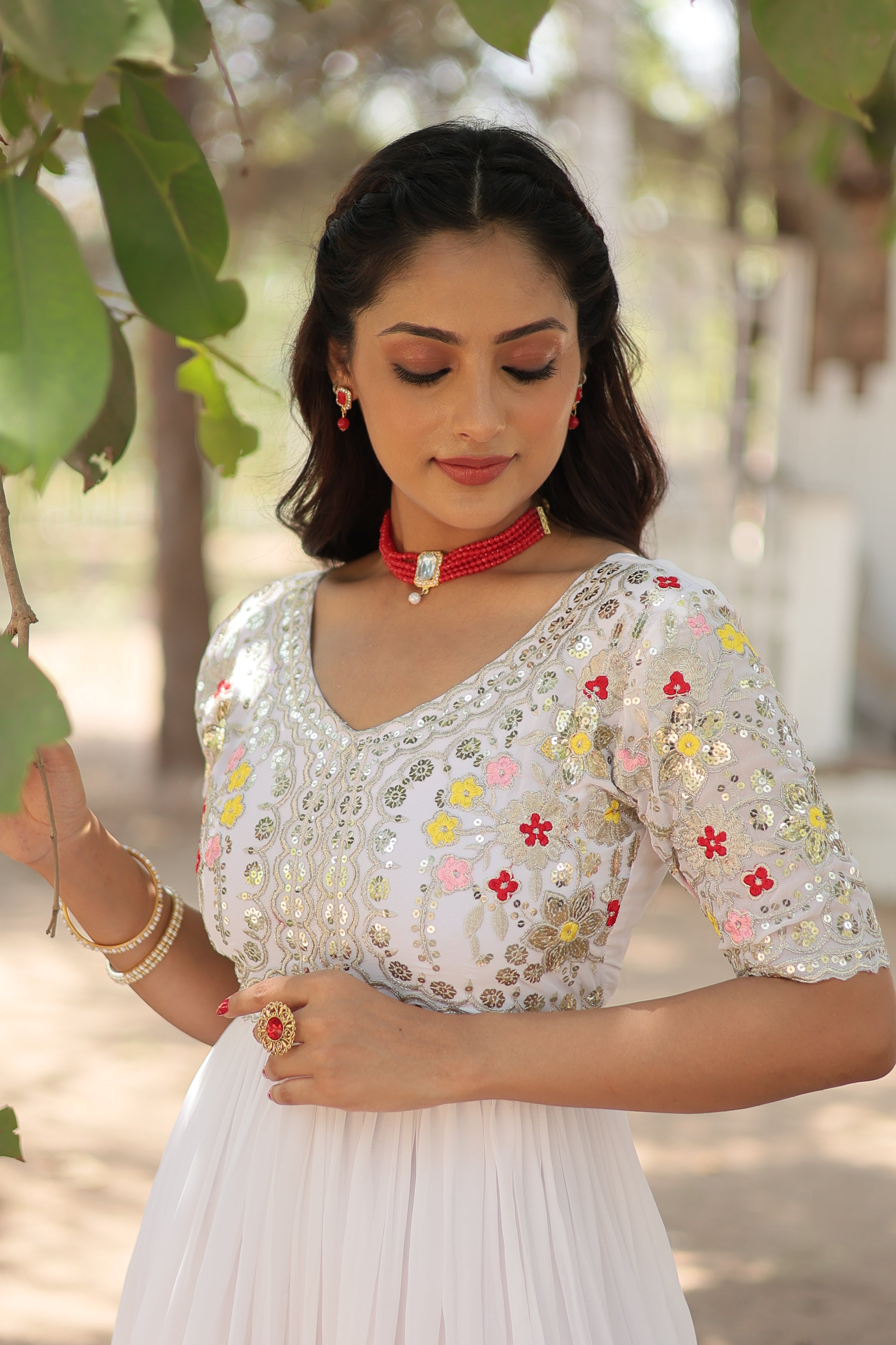 Teeya Creation White Color Faux Georgette Embroidery Work Fully Stitched Kurti