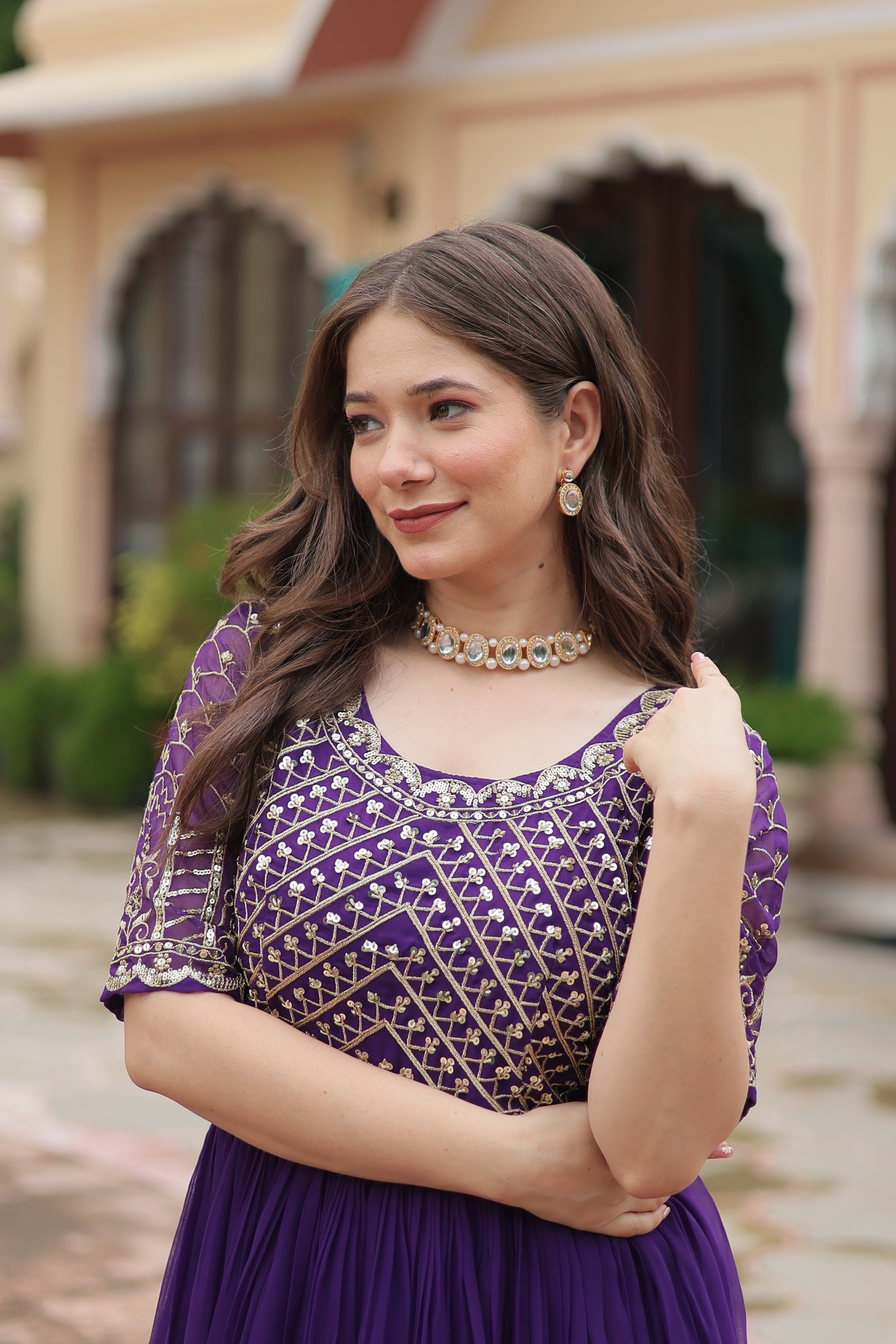 Teeya Creation Purple Color Faux Georgette Embroidery Work Fully Stitched Kurti