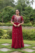 Teeya Creation Maroon Color Faux Georgette Embroidery Work Fully Stitched Kurti