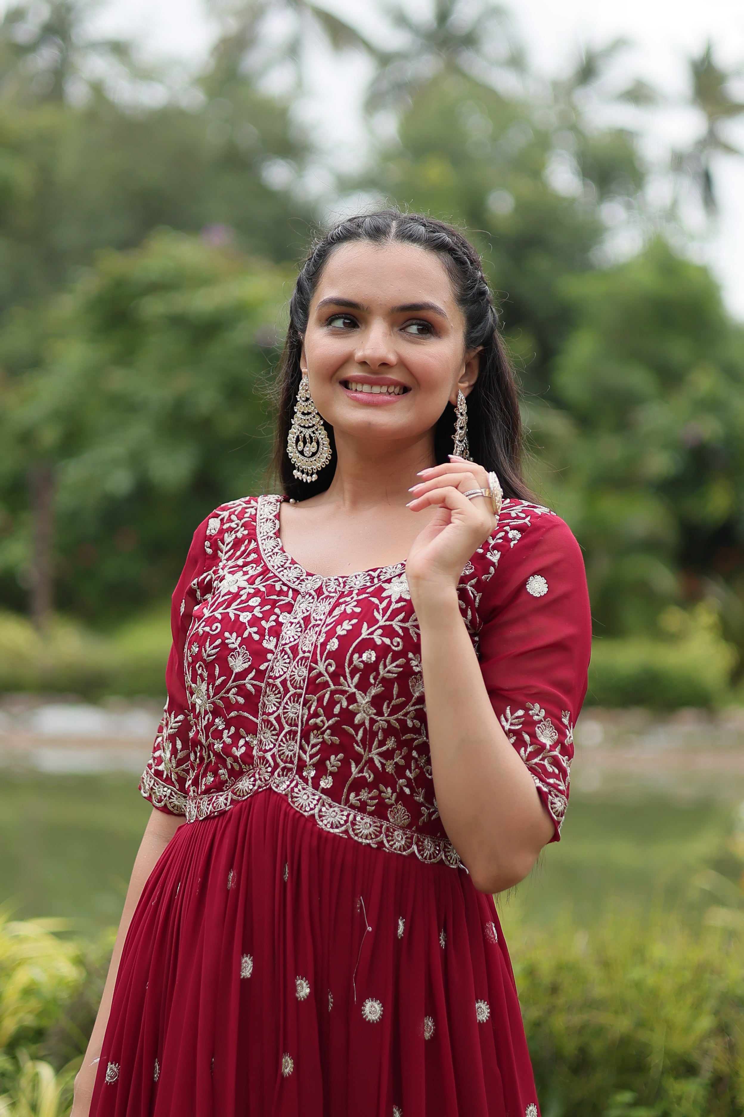 Teeya Creation Maroon Color Faux Georgette Embroidery Work Fully Stitched Kurti