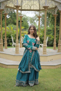Teeya Creation Rama Color Chinon Silk Digital Print With Embroidery Work Fully Stitched Plazo Pair