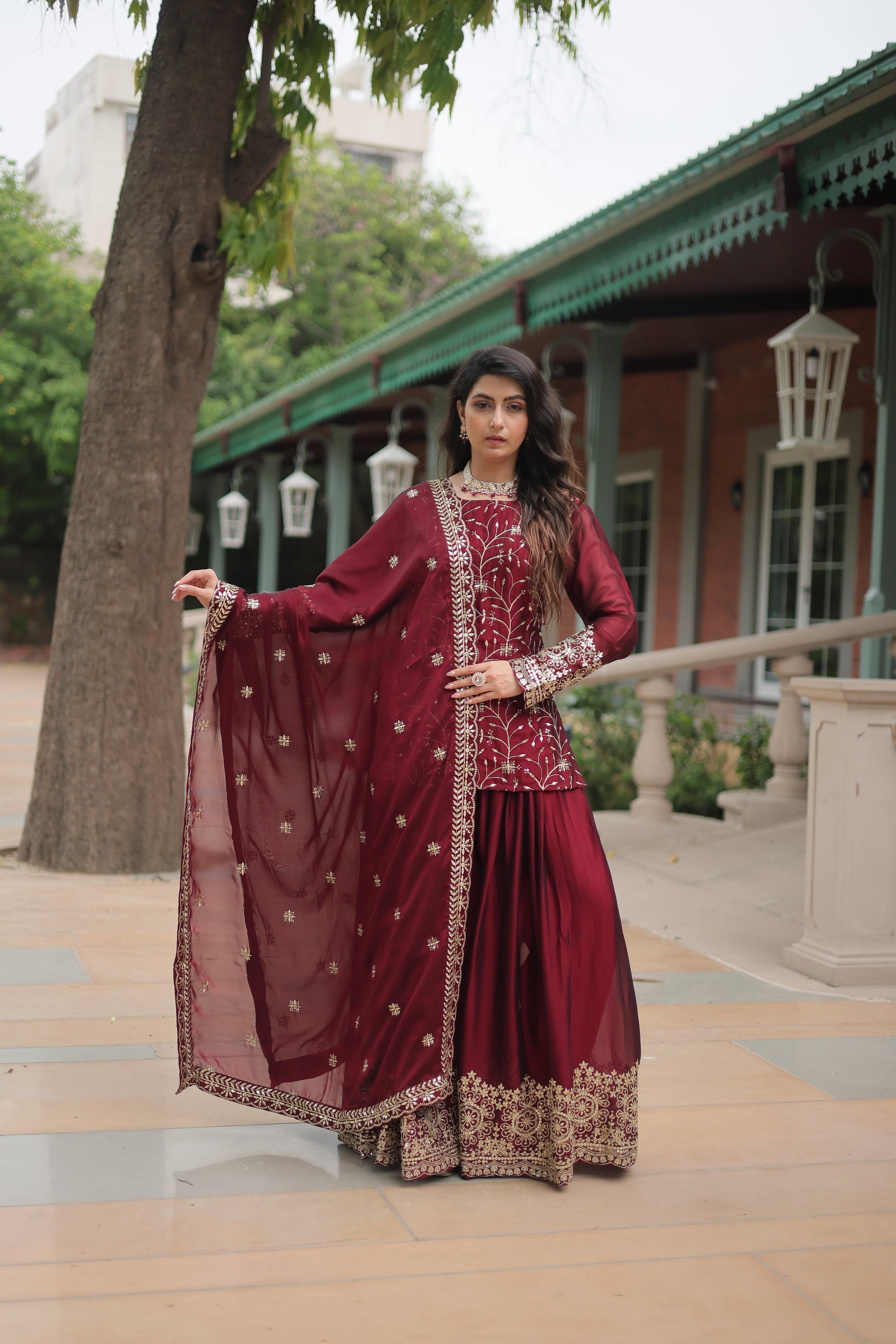 Teeya Creation Maroon Color rangoli Silk Heavy Sequence And Embroidery Work Fully Stitched Plazo Pair