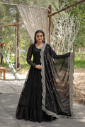 Teeya Creation Black Color Faux Georgette Heavy Embroidery Work Dupatta Fully Stitched Gown