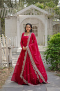 Teeya Creation Pink Color Faux Georgette Heavy Embroidery Work Dupatta Fully Stitched Gown