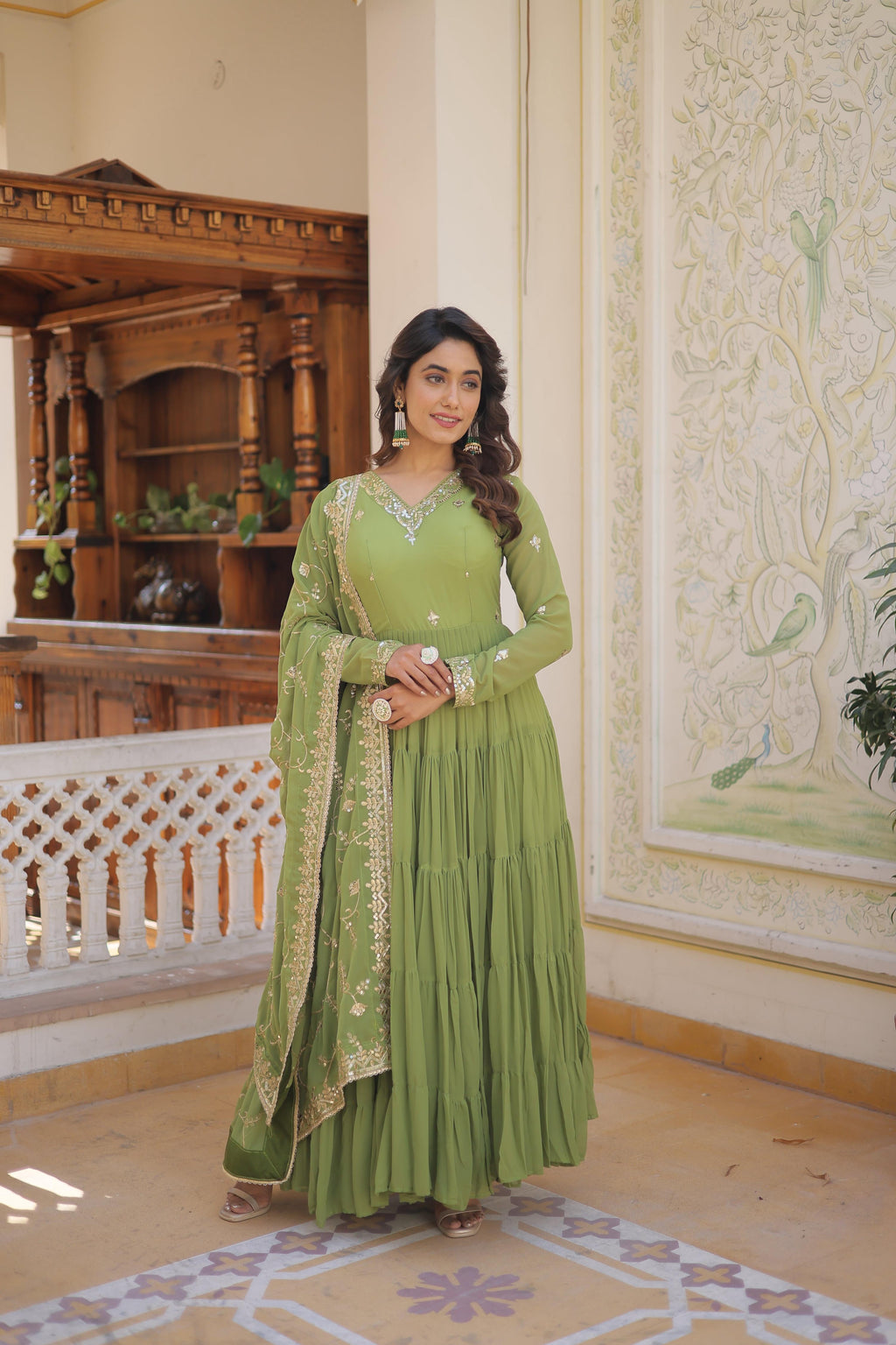 Teeya Creation Green Color Faux Georgette Heavy Work Fully Stitched Gown