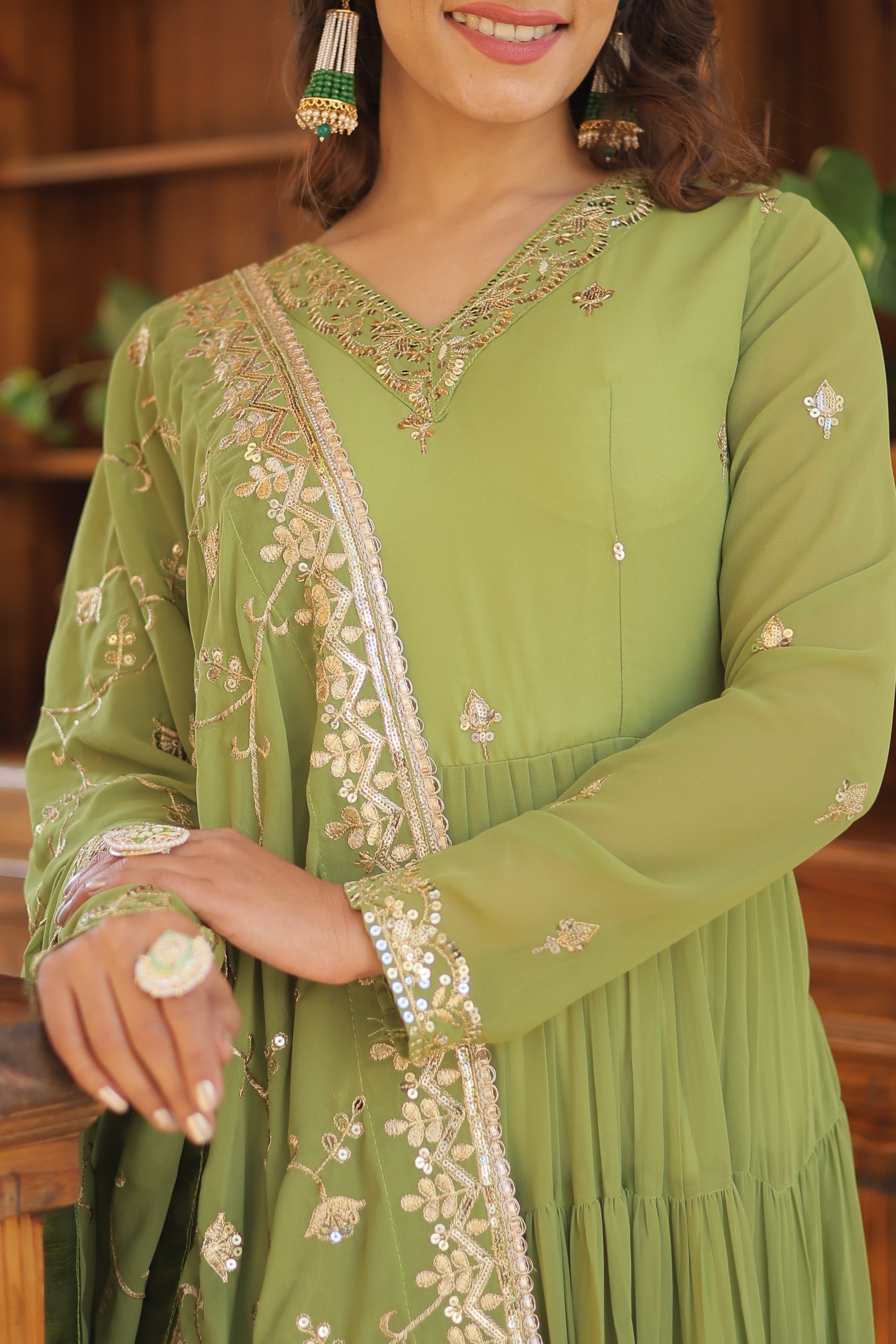 Teeya Creation Green Color Faux Georgette Heavy Work Fully Stitched Gown