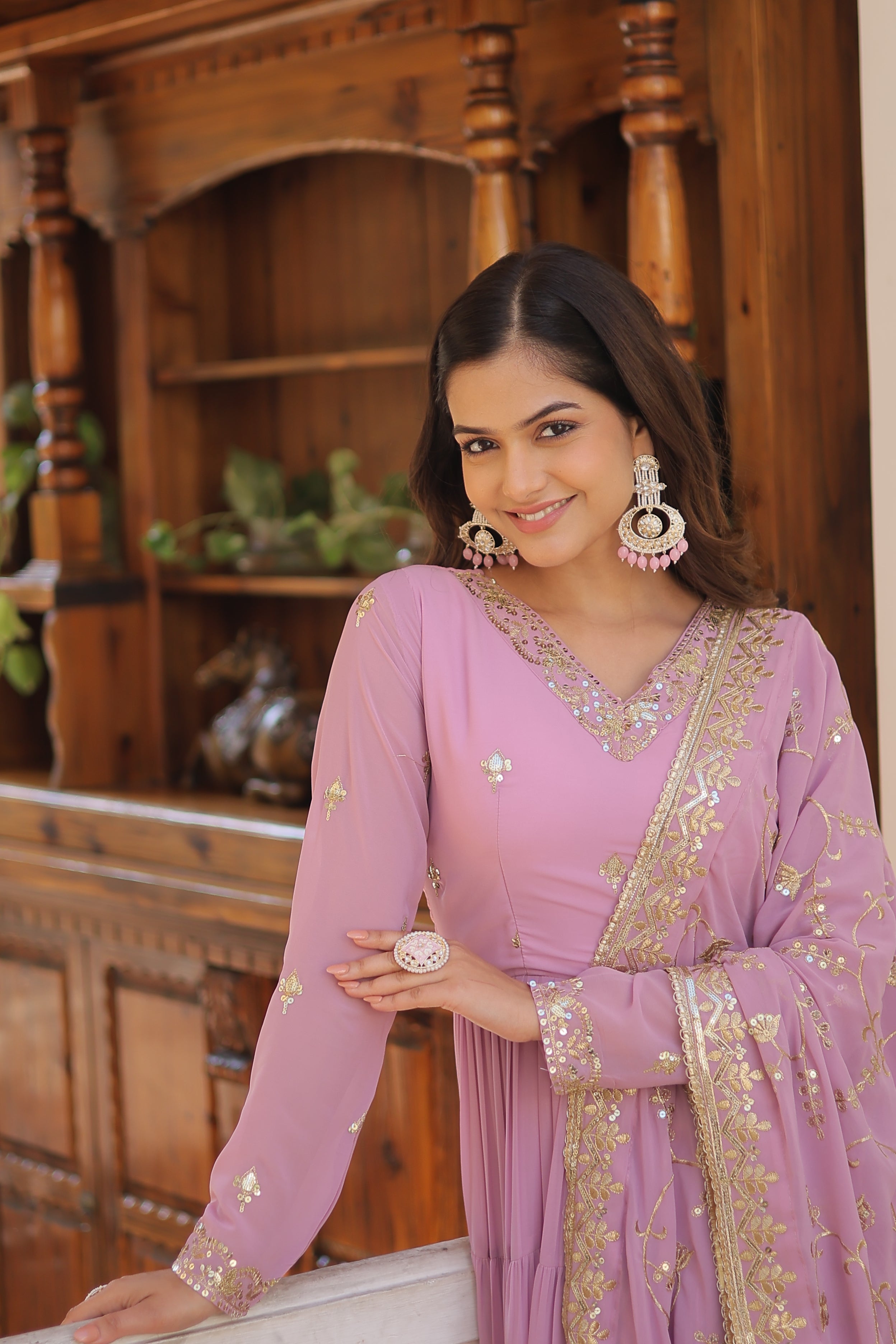 Teeya Creation Purple Color Faux Georgette Heavy Work Fully Stitched Gown