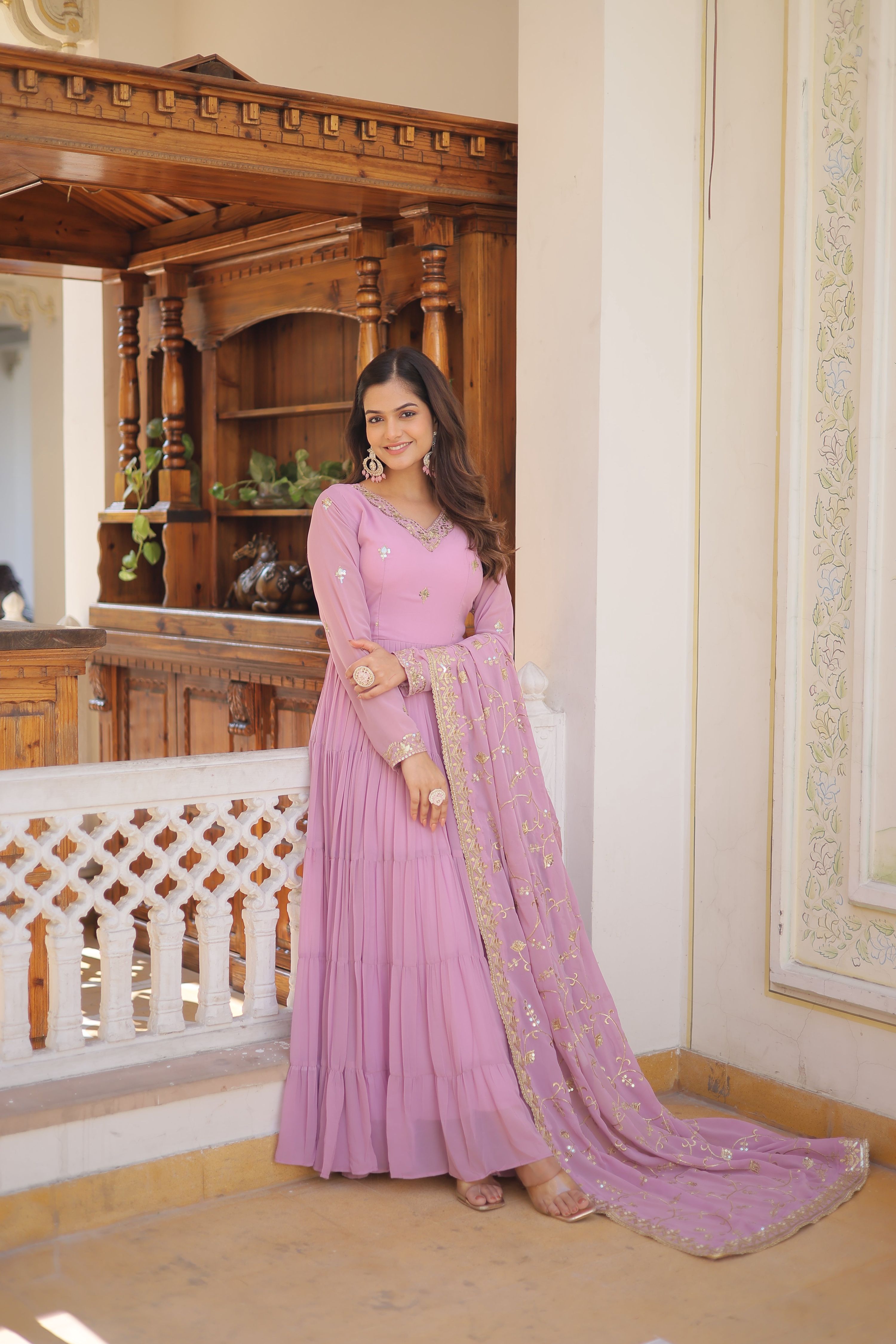 Teeya Creation Purple Color Faux Georgette Heavy Work Fully Stitched Gown