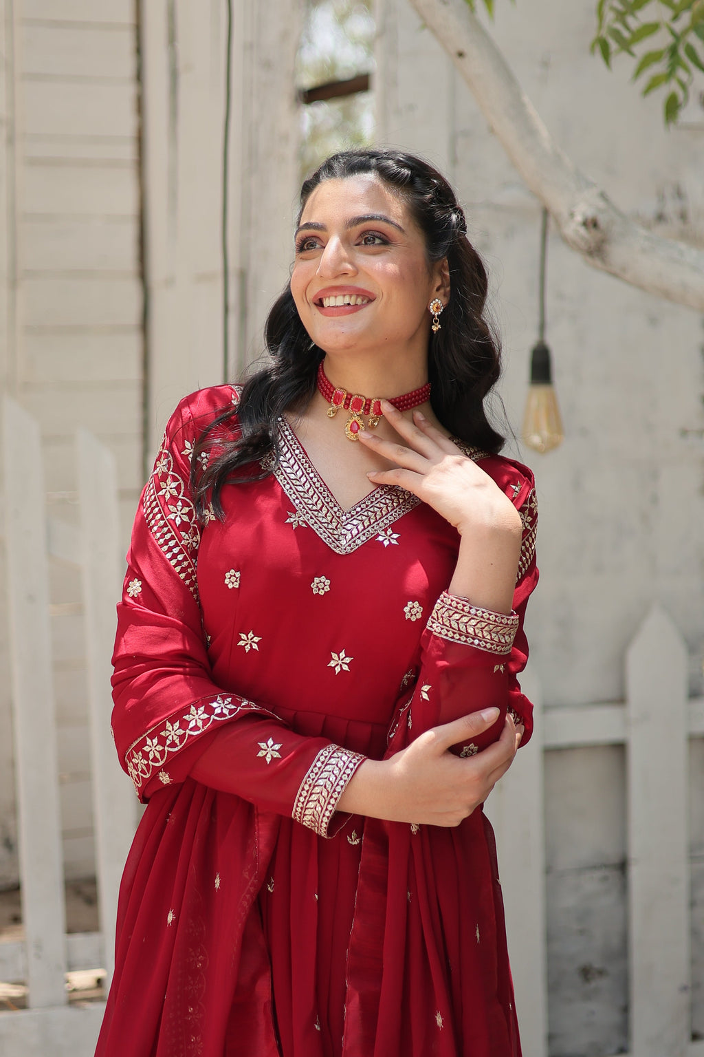 Teeya Creation Maroon Color Faux Georgette Heavy Work Fully Stitched Gown