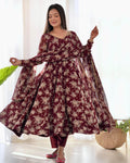 Teeya Creation Multicolor Faux Georgette Digital Printed Fully Stitched Gown