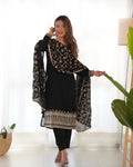 Teeya Creation Black Color Blooming Vichitra Silk Heavy Embroidery Work Fully Stitched Salwar Suit