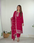 Teeya Creation Pink Color Rangoli Silk Heavy Embroidery Work Fully Stitched Kurta Set