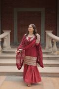 Teeya Creation Maroon Color Faux Georgette Heavy Embroidery Work Fully stitched gharara set