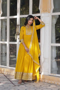 Teeya Creation Yellow Color Faux georgette Heavy Embroidery Work Fully Stitched Gown