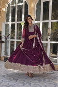 Teeya Creation Wine Color Faux georgette Heavy Embroidery Work Fully Stitched Gown