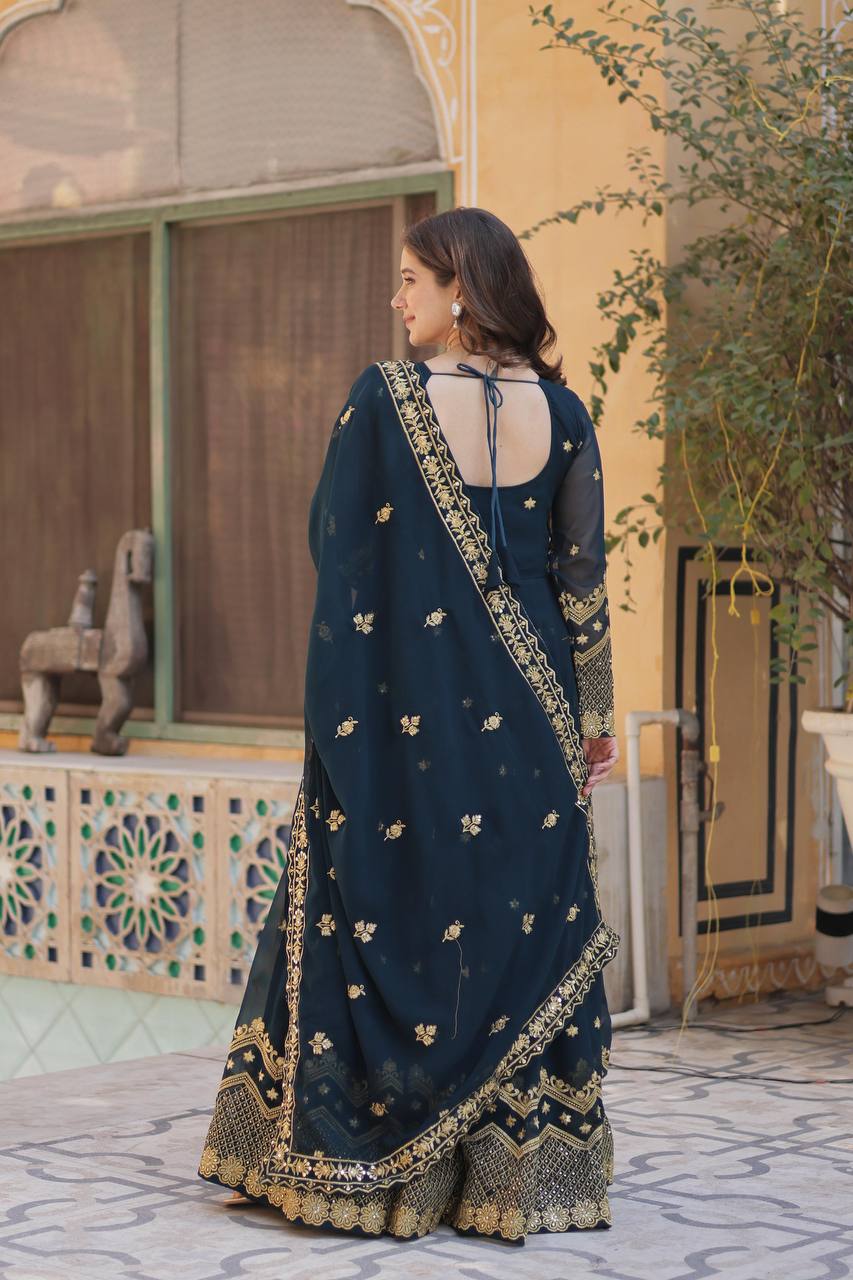 Teeya Creation Morpich Color Faux Georgette Heavy Work Fully Stitched Anarkali Gown