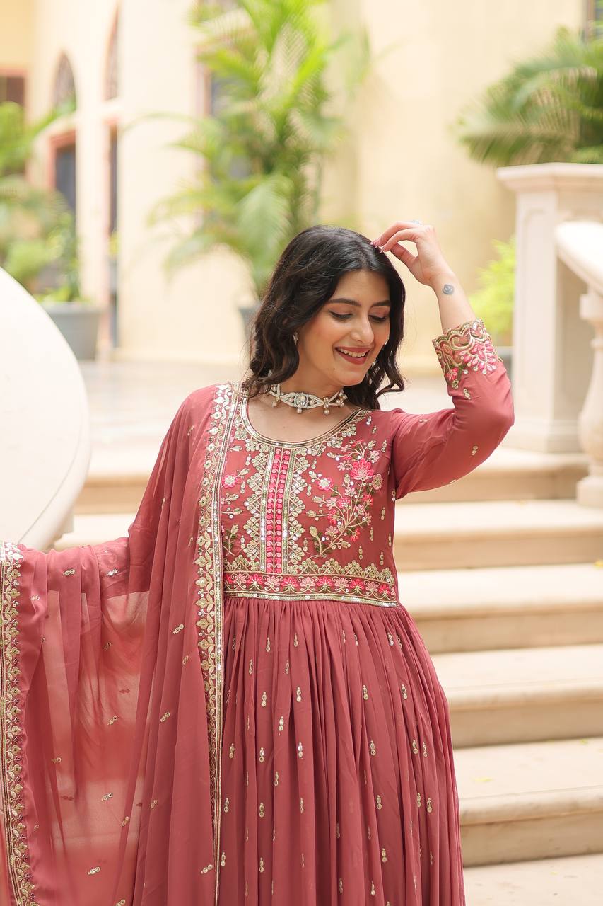 Teeya Creation Peach Color Faux Georgette Heavy Work Fully Stitched Sharara Set