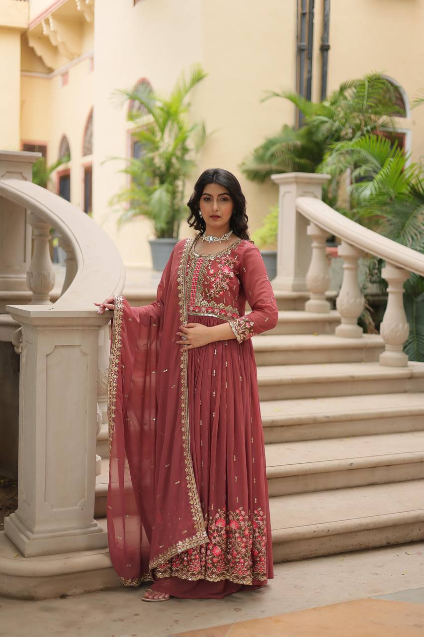 Teeya Creation Peach Color Faux Georgette Heavy Work Fully Stitched Sharara Set