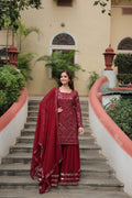 Teeya Creation Maroon Color Faux Georgette Heavy Embroidery Work Fully stitched Sharara set