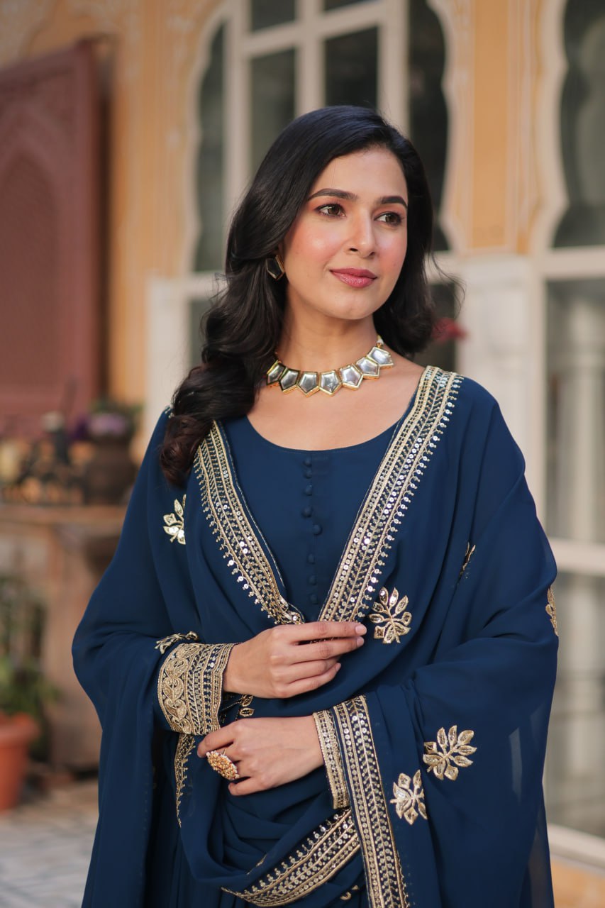 Teeya Creation Blue Color Faux Georgette Heavy Embroidery Work Fully Stitched Gown