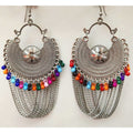 MS Fashion India Latest Fashion Half Moon Earrings With Chains And Multi Color Pearls