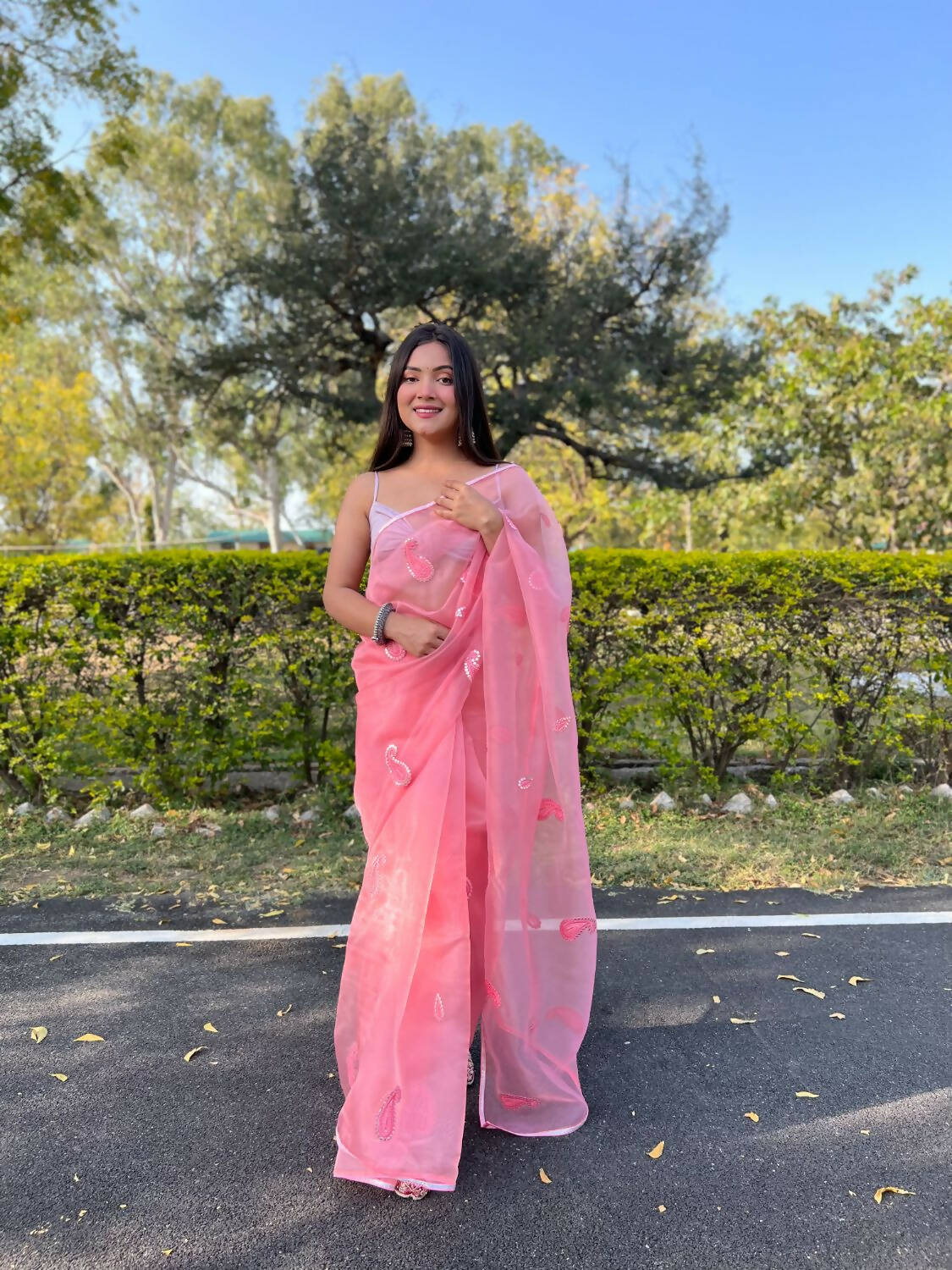 Vamsee Pink Organza Saree