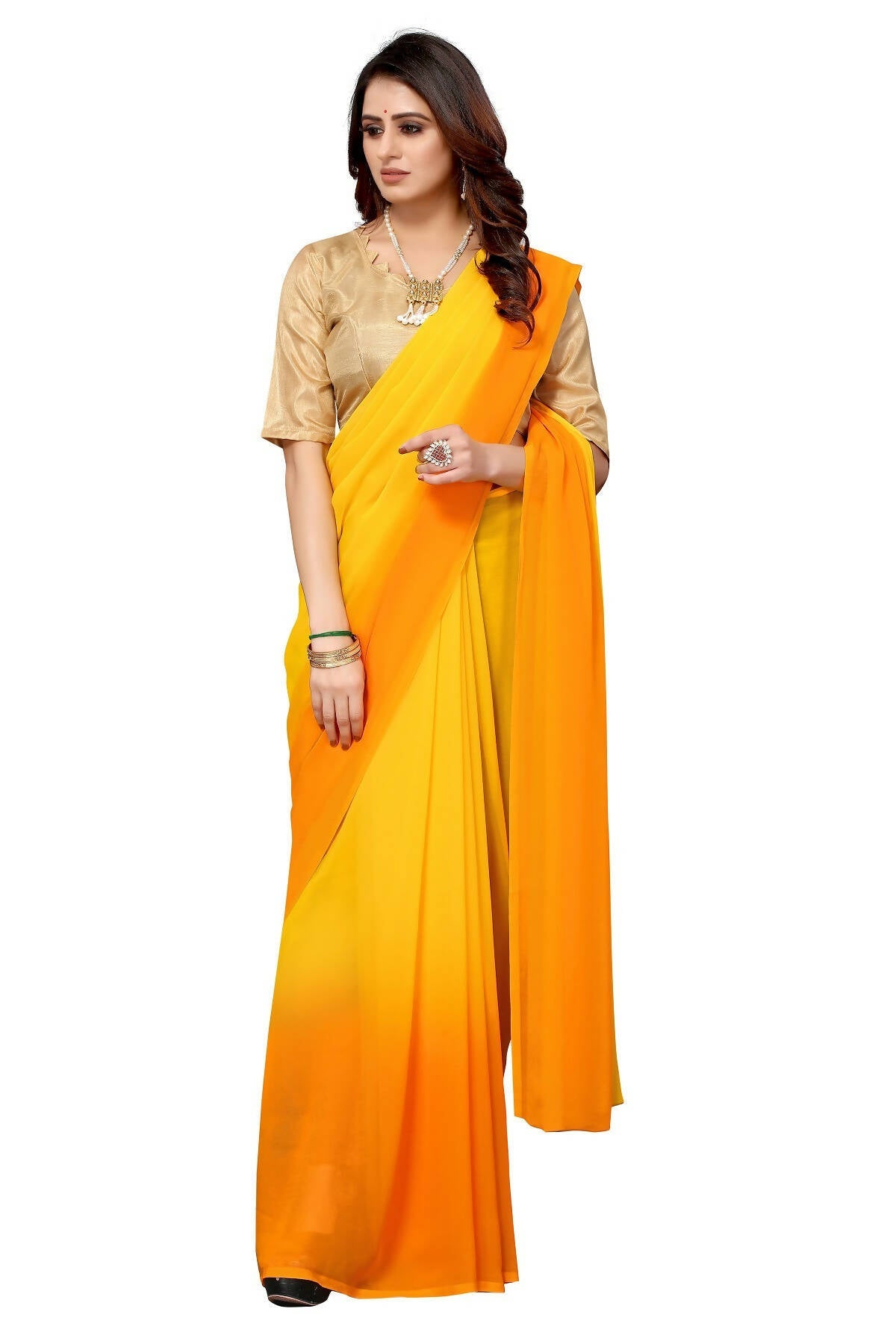Vamika Yellow Half N Half Georgette Saree