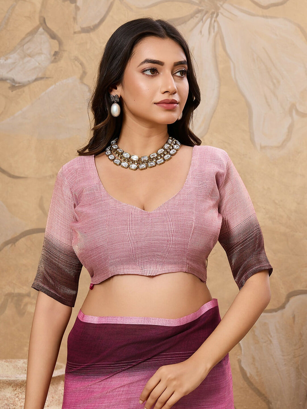 Shree Shyam Fashion Rani Pink Linen Saree