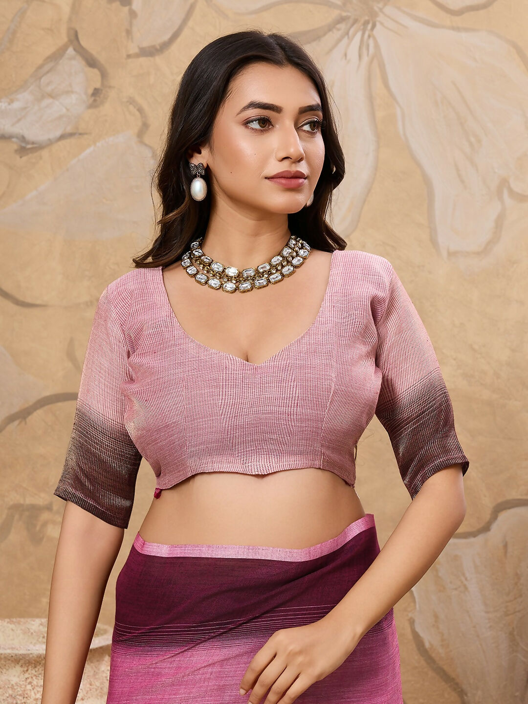 Shree Shyam Fashion Rani Pink Linen Saree
