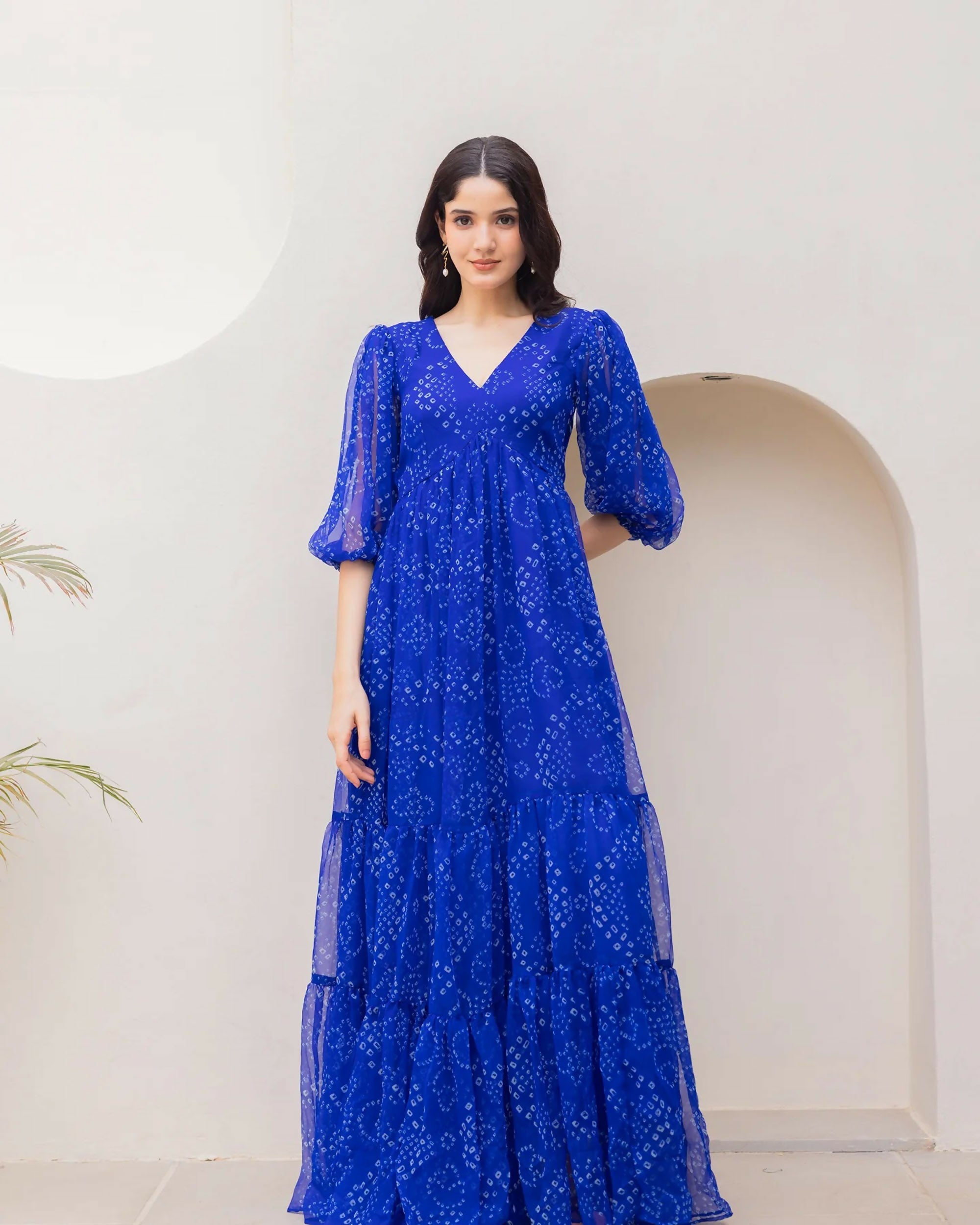 Aayaa Designer crape hand work Multi indo western - Blue