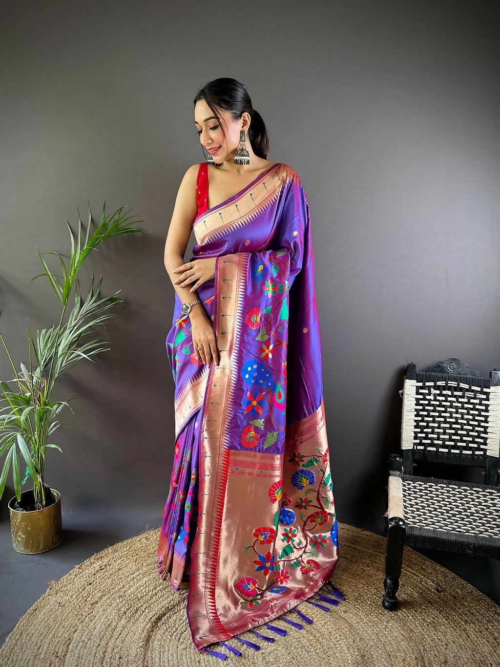 Joban Fashion Red Motifs Paithani Sarees