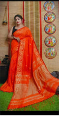 Exclusive Collection Beautiful Orange Pure Cotton Woven Handloom Saree With Running Blouse Piece