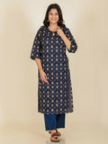 Aramya Straight Soft Cotton Floral Print Women's Kurta - Blue