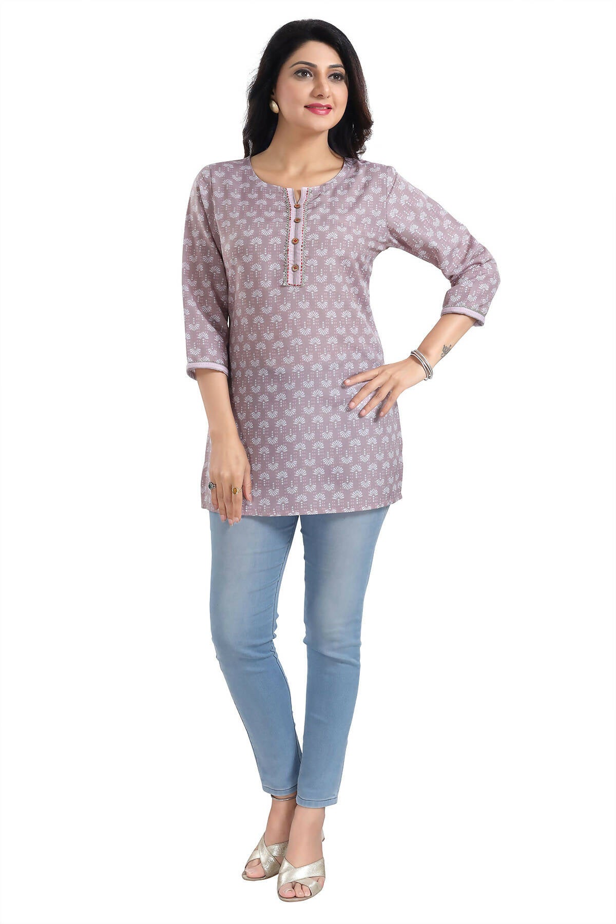 Snehal Creations Dusty Pink Rayon Short Kurti Tunic Top