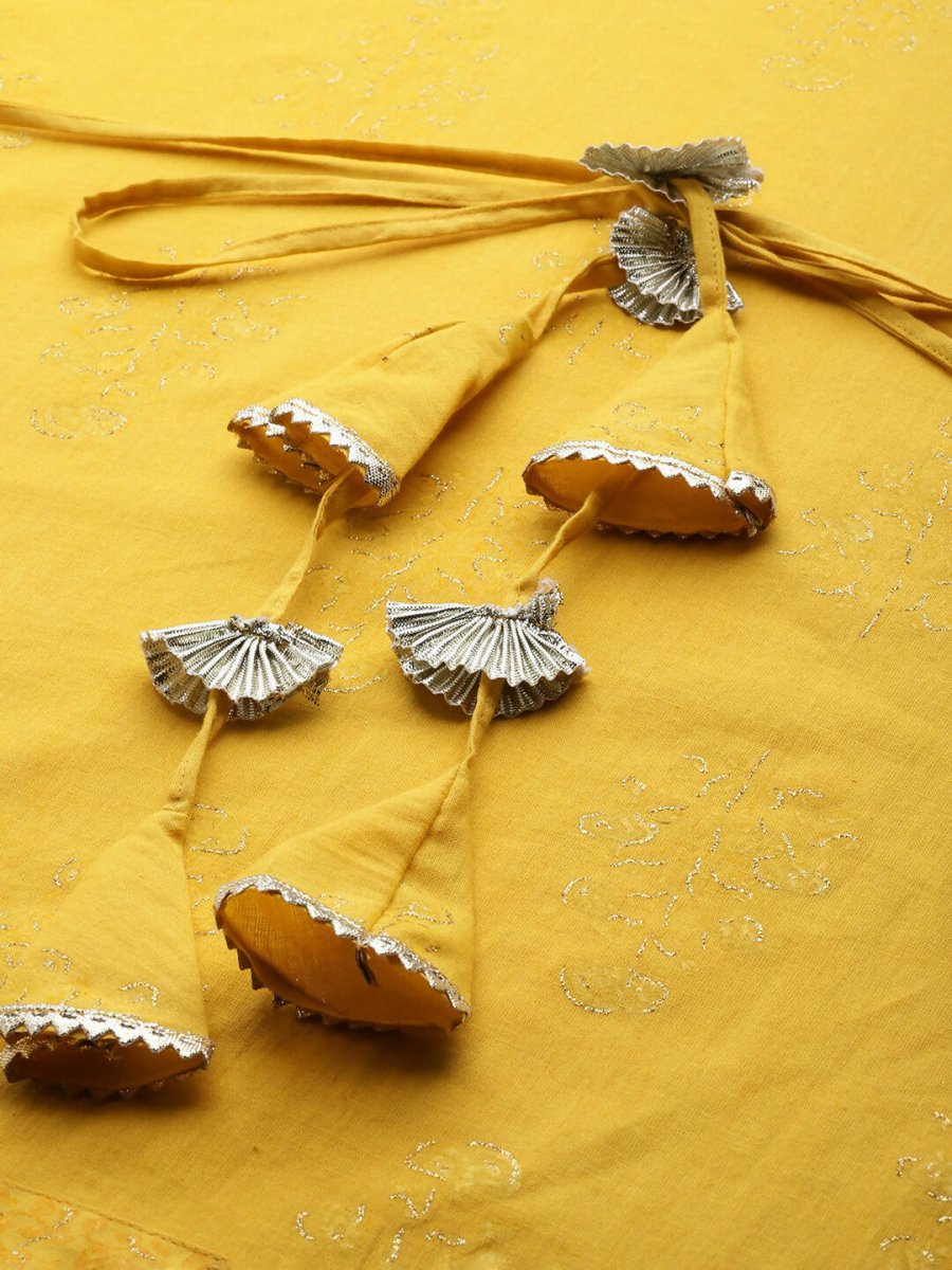 Ahalyaa Women Mustard Yellow Floral Printed Pure Cotton Co-Ords