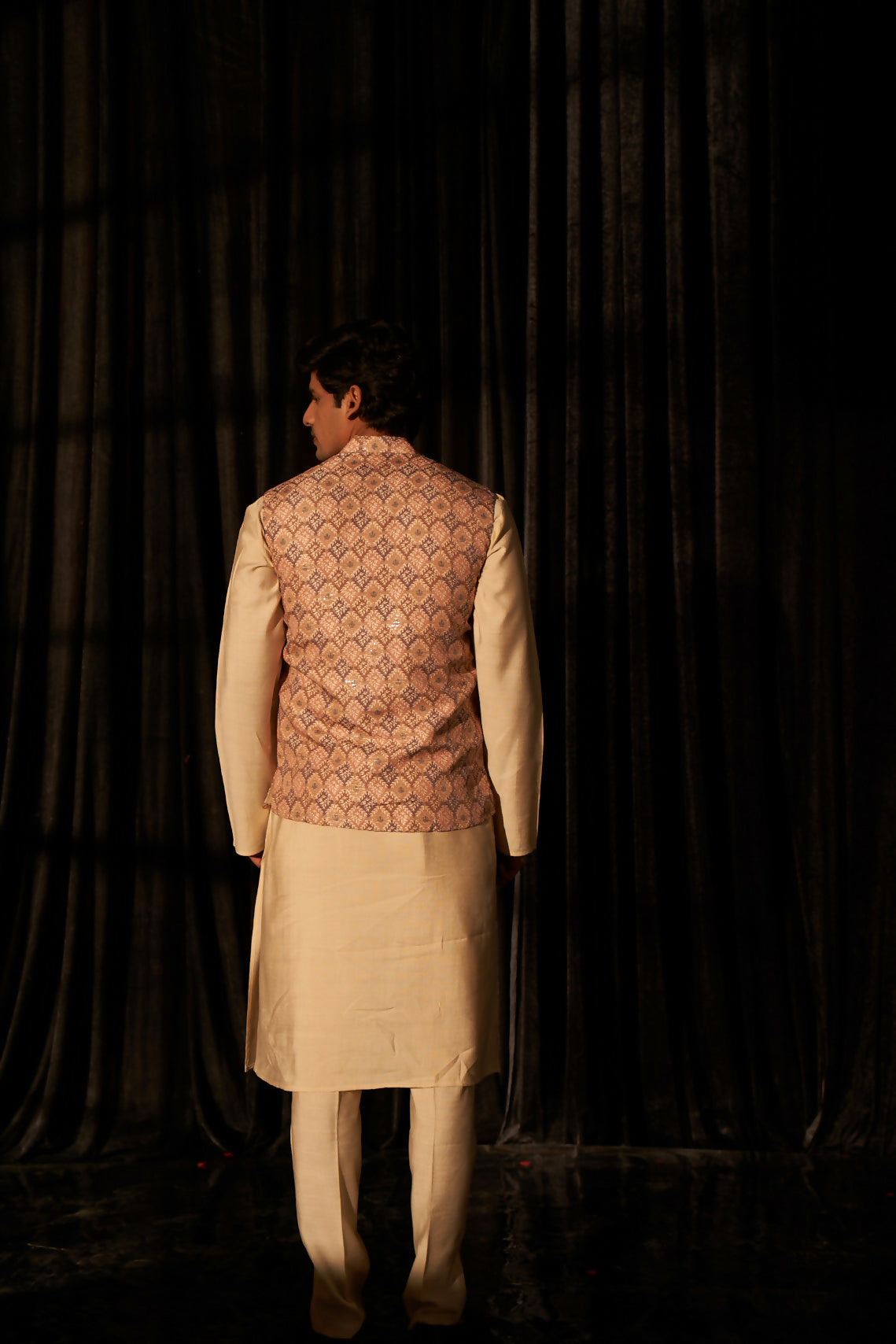 Brown Viscose Designer Printed Men's Kurta Set with Koti - Mahotsav