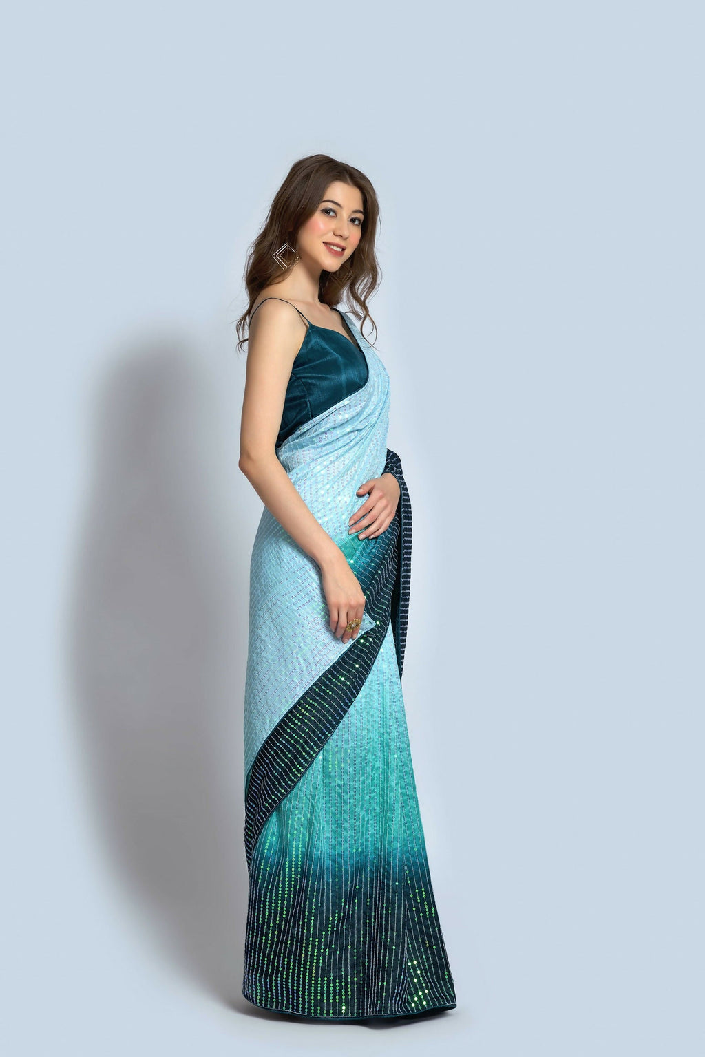 Vegaa Fashion Sky Blue Vichitra Silk Embroidered Party Wear Saree
