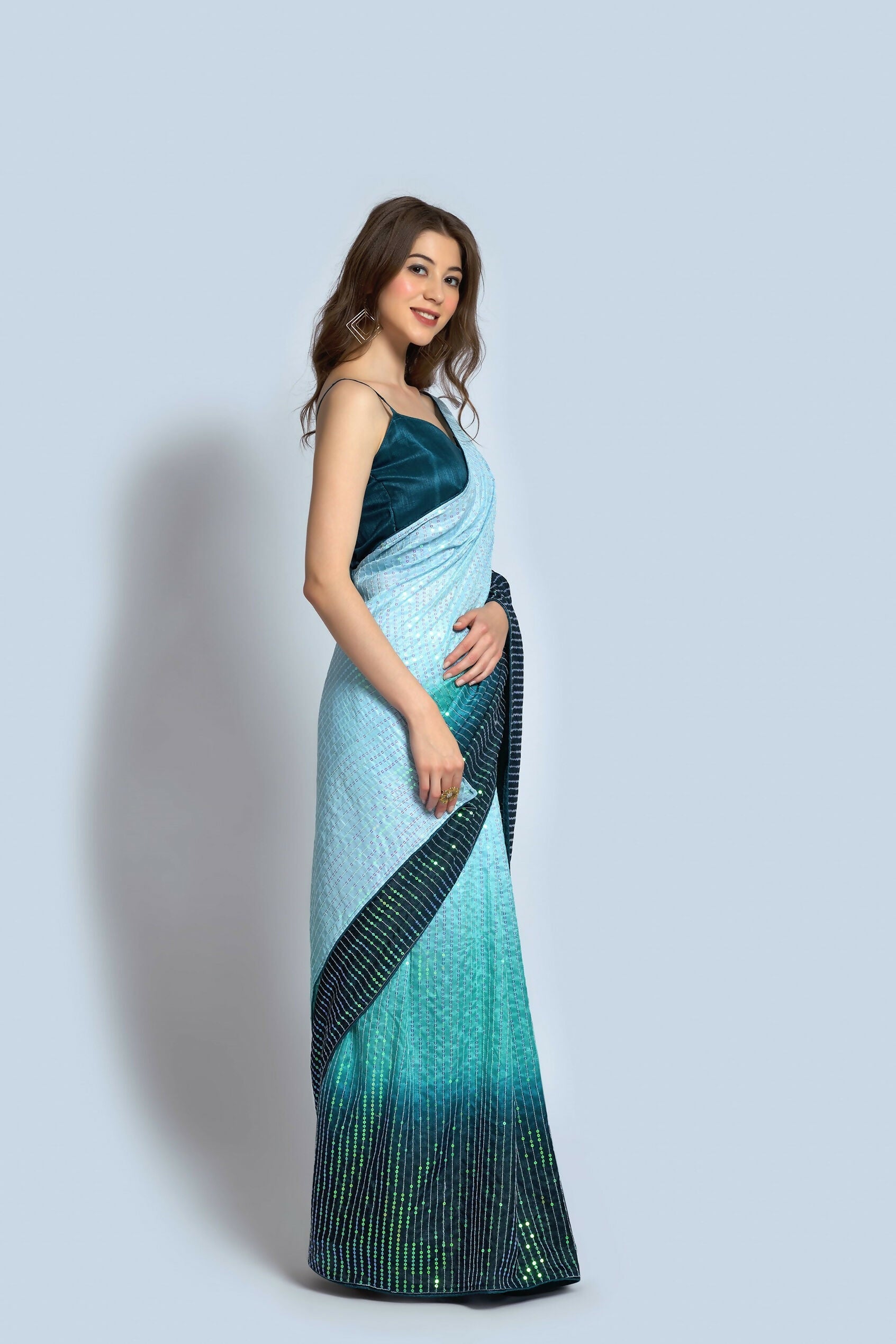 Vegaa Fashion Sky Blue Vichitra Silk Embroidered Party Wear Saree