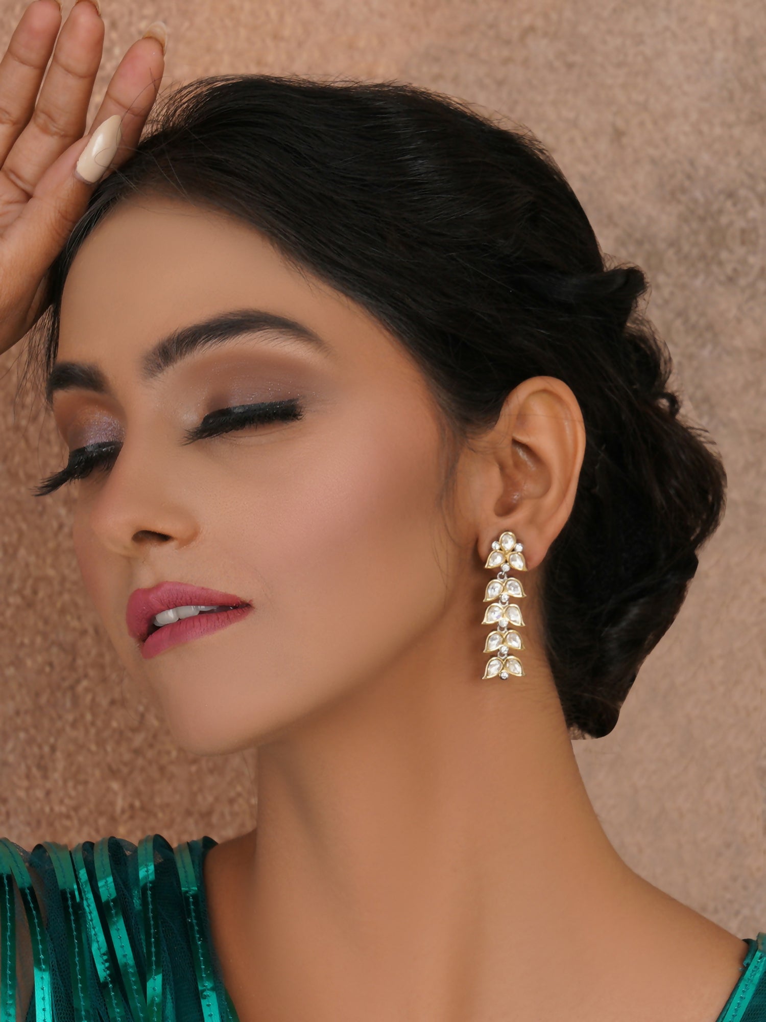 Long Kundan Earrings (silver) - Ruby Raang