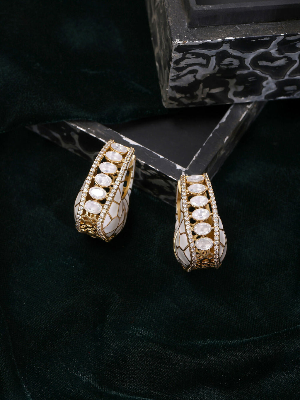 Ruby Raang Gold Polished Multicolour White Kundan Loops