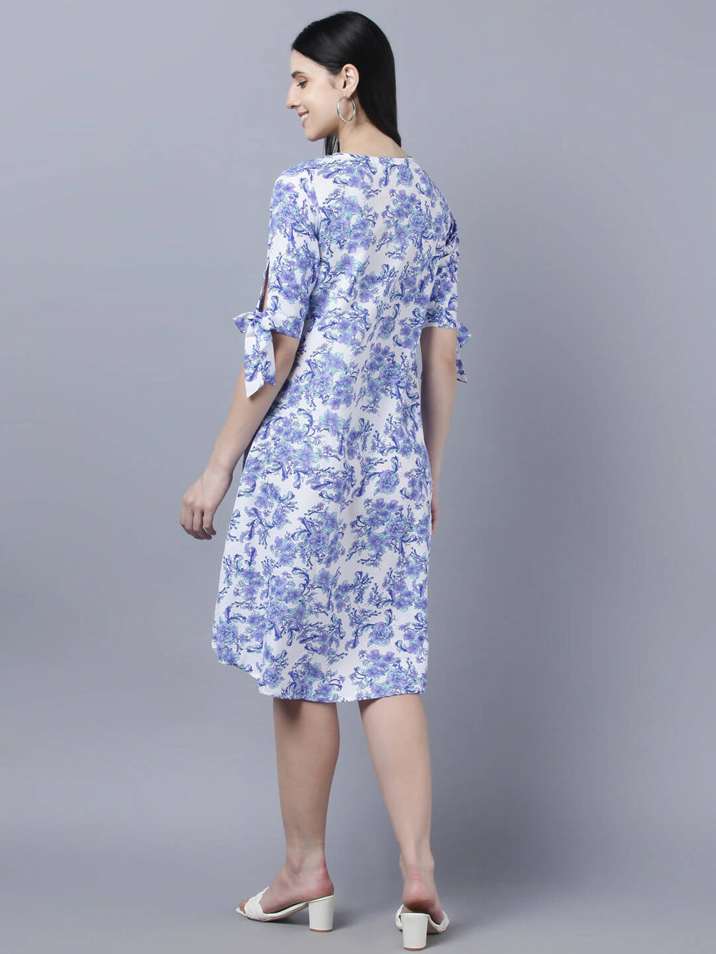 Myshka Women White Blue Printed A-Line Dress