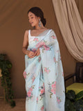 Vamsee Khadi Khatali Sky Khadi Organza Saree