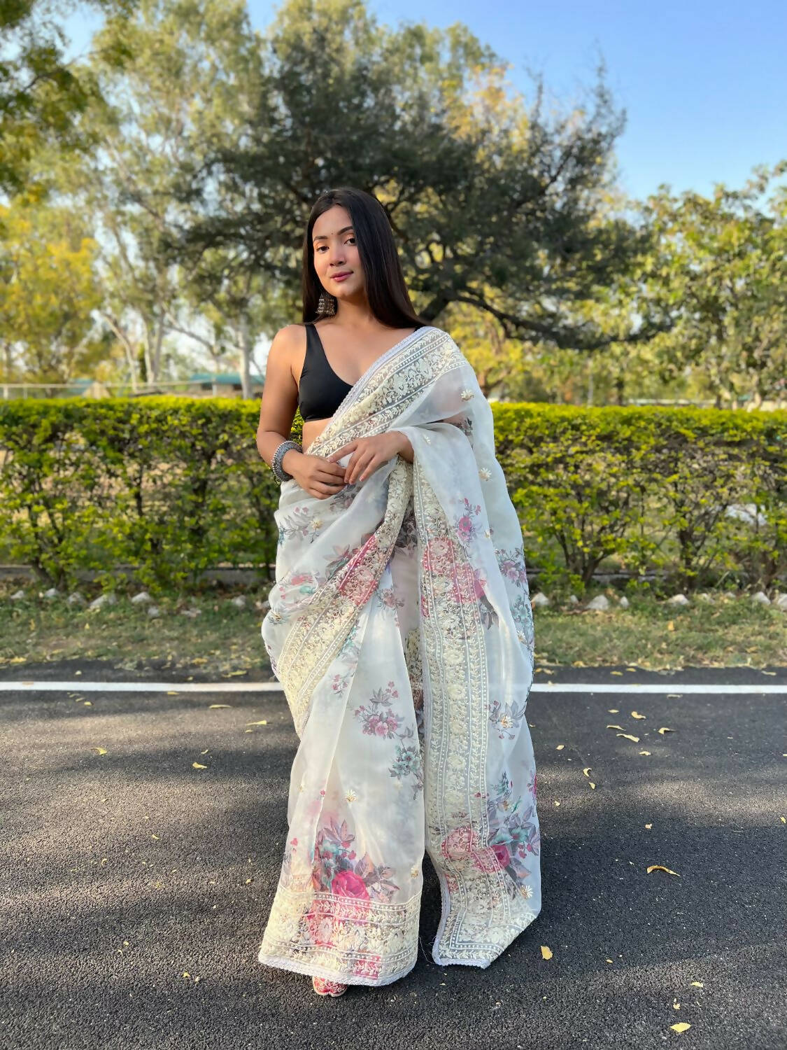 Vamsee White Organza Saree