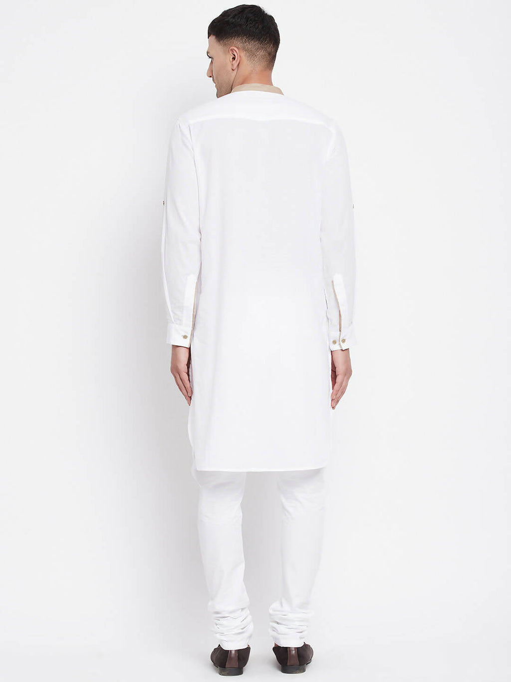 Even Apparels Beige Color Pure Cotton Men's Kurta With Band Collar