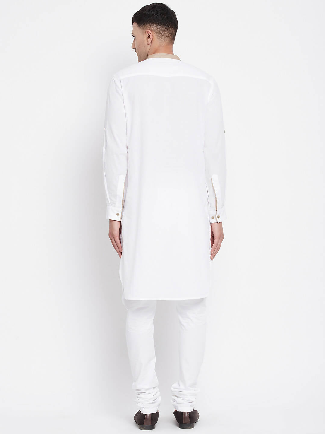Even Apparels Beige Color Pure Cotton Men's Kurta With Band Collar
