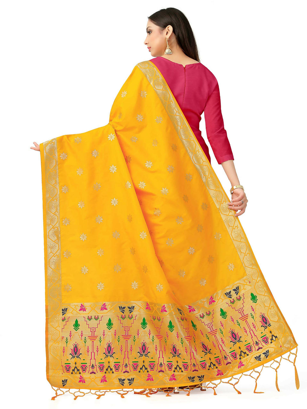 Mimosa Women's Floral Art Silk Gold Dupatta